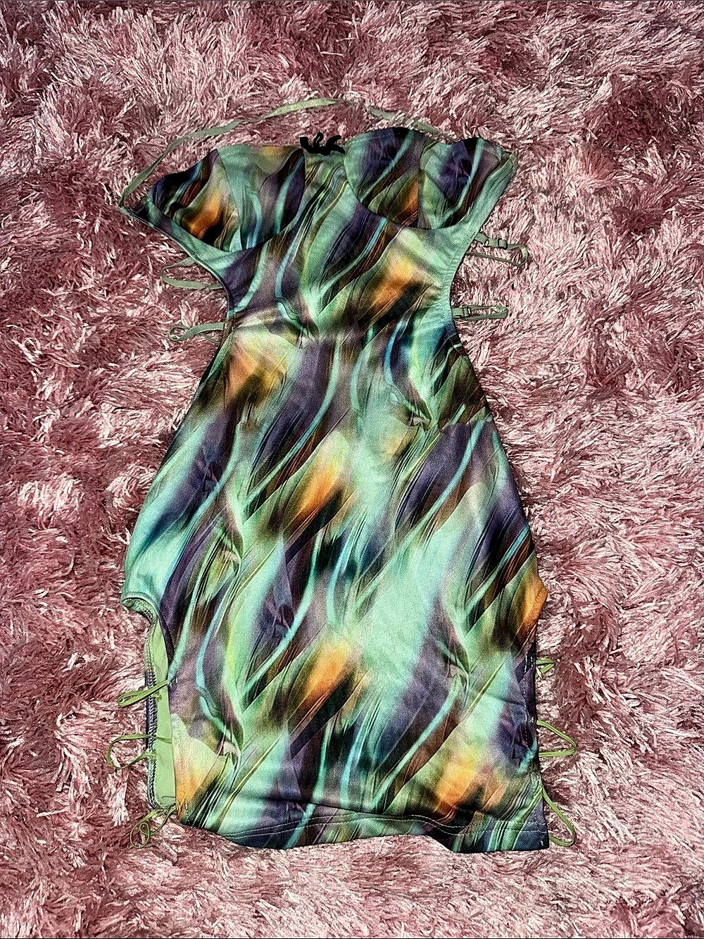 Fashion Nova Abstract Mini Dress in Green & Purple